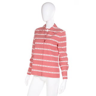 2015 Miu Miu Red & White Print Cotton Long Sleeve Runway Shirt Italy 40