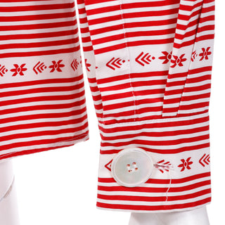 2015 Miu Miu Red & White Print Cotton Long Sleeve Fall Runway Shirt 