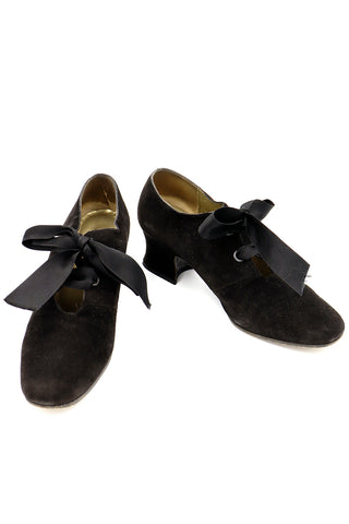 Vintage Yves Saint Laurent Black Suede Tie Shoes