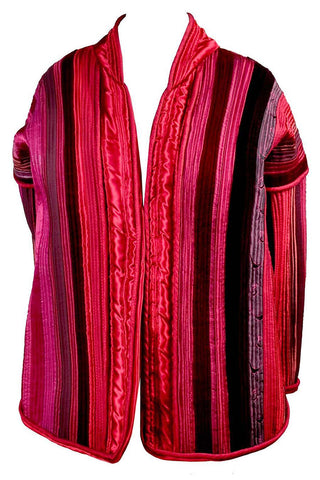 Vintage Red Pink and Purple Boutique Quilted Satin Velvet Jacket