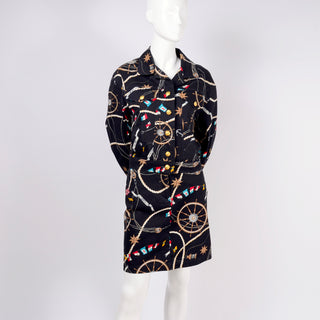 Black denim vintage outfit with navy print