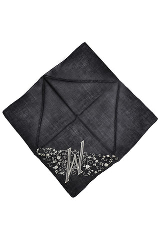 2 Vintage Black Handkerchiefs Monogrammed W Rare