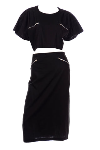 1980s Vintage Moonglow Black Bare Midriff 2 Piece Dress