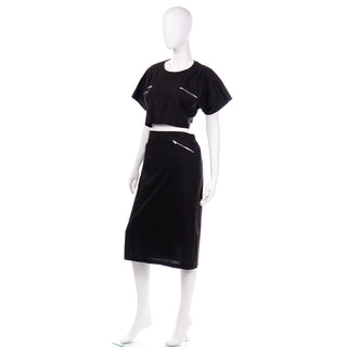 1980s Vintage Moonglow Black Bare Midriff 2 Piece cotton summer Dress