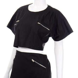 1980s Vintage Moonglow Black cotton Bare Midriff 2 Piece Dress