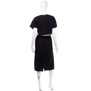 1980s Vintage Moonglow Black Bare Midriff 2 Piece Dress cotton