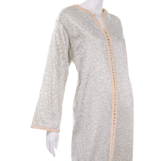 Vintage Moroccan Silver Metallic Caftan 1960s Evening Dress