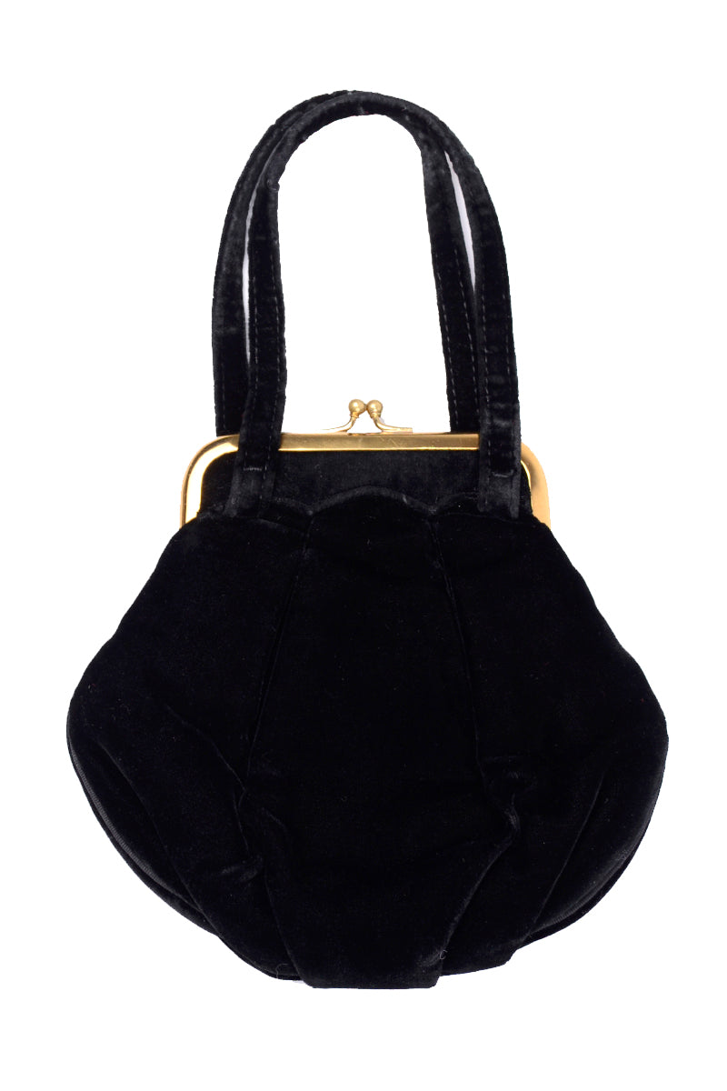 1930s Couture Black Velvet Handbag