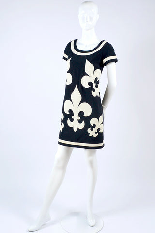 ON HOLD / 1989 Vintage Moschino Black Shift Dress w/ Cream Fleur de Lis