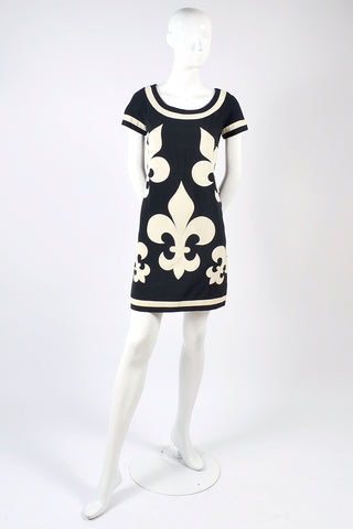 ON HOLD / 1989 Vintage Moschino Black Shift Dress w/ Cream Fleur de Lis