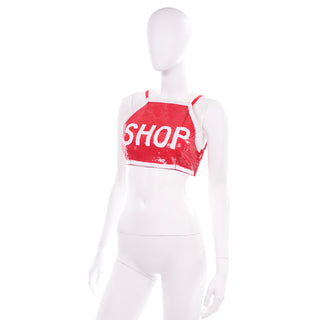 Moschino Couture Shop Stop Sign Red & White Sequin Runway Crop Top 2016 Jeremy Scott
