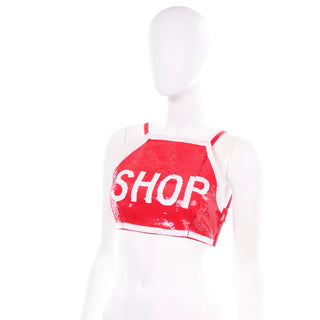Jeremy Scott Moschino Couture Shop Stop Sign Red & White Sequin Runway Crop Top