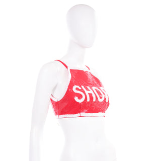 Moschino Couture Shop Stop Sign Red & White Sequin Runway Crop Top 2016