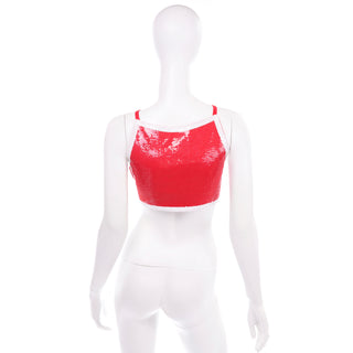 Moschino Couture Shop Stop Sign Red & White Sequin Runway Crop Top Jeremy Scott