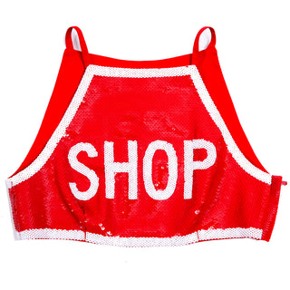 Moschino Couture Shop Stop Sign Red & White Sequin Runway Crop Top Iconic