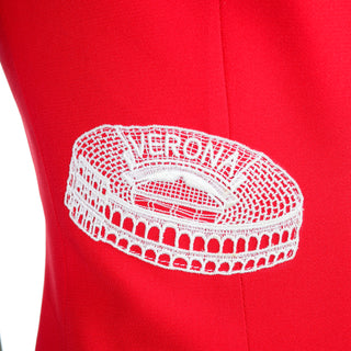 ON HOLD / 1991 Red & Green Moschino Couture Vintage Camp Jacket W Lace Italian Landmarks