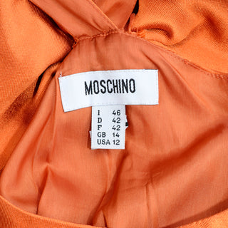 Moschino Orange Tent Dress w/ Ruffled Hem & Back Bow