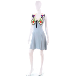 ON HOLD / 1990s Franco Moschino Sleeveless Blue Silk Butterfly Dress