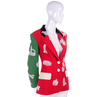 Lace patch red and green blazer jacket by Moschino