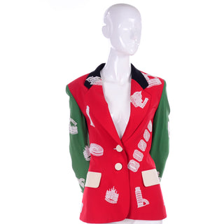 Novely Italy blazer jacket in green and red by Moschino from 1990's