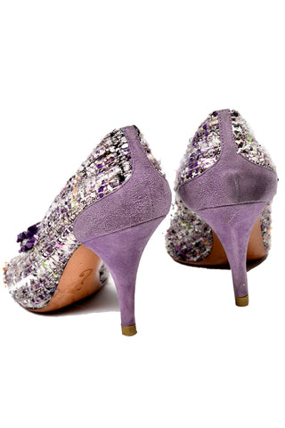 Moschino Vintage Purple Tweed Open Toe Shoes 3.5 Inch Heels