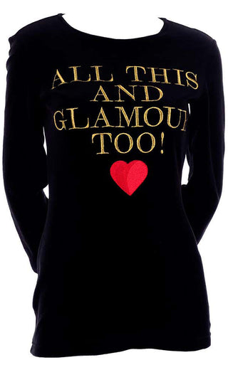 ON HOLD / Franco Moschino Vintage All This & Glamour Too Black Velour Top W Red Heart