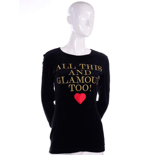 ON HOLD / Franco Moschino Vintage All This & Glamour Too Black Velour Top W Red Heart