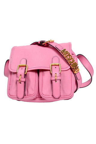 Moschino bubblegum pink canvas shoulder bag with gold hardware
