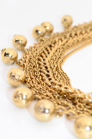 Vintage Gold Tone Ball Charm Multi Strand Chain Necklace