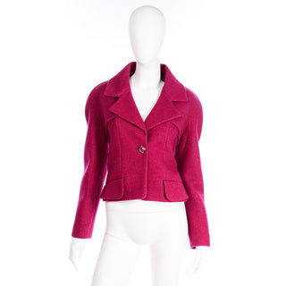 2018 Chanel Jacket New With Tags Raspberry Pink Cropped Blazer Tweed
