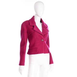 2018 Chanel Jacket New With Tags Raspberry Pink Cropped Blazer Seams