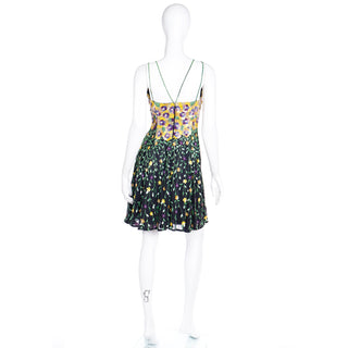 1990s Naeem Khan Riazee Boutique Beaded Sequin Floral Mini Dress with pansies