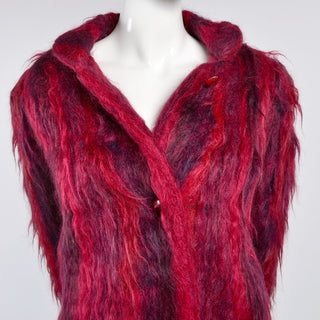Hand Woven Red Purple Mohair Vintage Coat
