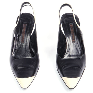 Narciso Rodriguez Black and Cream Slingback Shoes with 3.5" heels