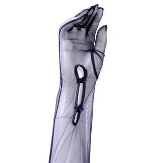 1950s Sheer Navy Blue Nylon Long Opera Gloves 6