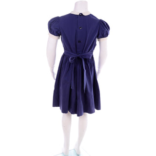 Vintage 1950s Child's Blue Cotton Dress With Cross Stitch