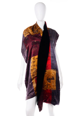 1990s Neil Bottle Harrods Vintage silk velvet Hand stenciled wrap