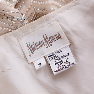 1990s Vintage Neiman Marcus Silk Beaded Ivory & Silver Evening Jacket