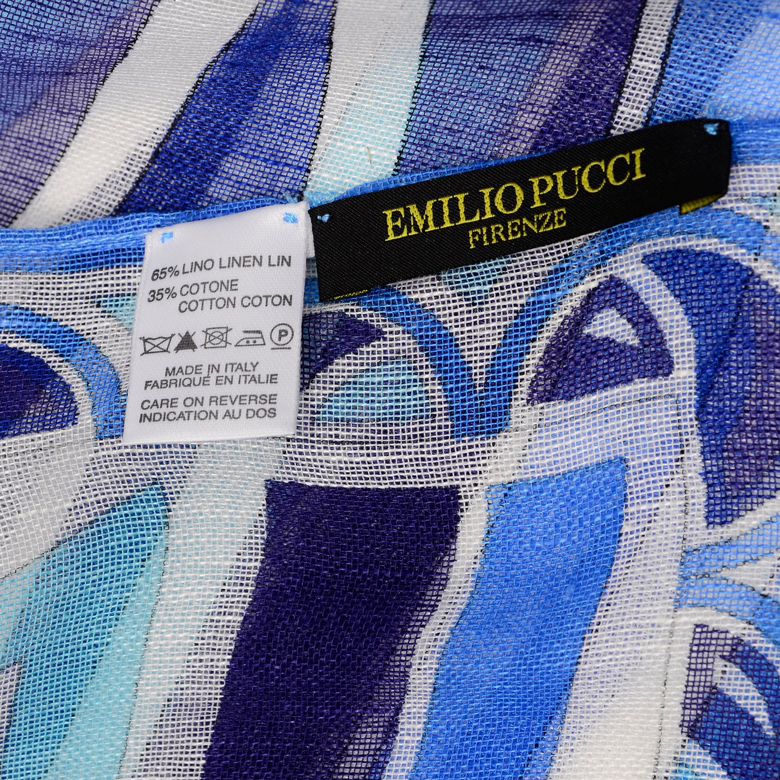 New Emilio Pucci Deadstock Linen Cotton Scarf in Shades of Blue W