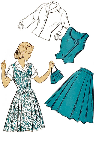 New York 1276 Vintage Girls Skirt Blouse & Jerkin Pattern 1940s