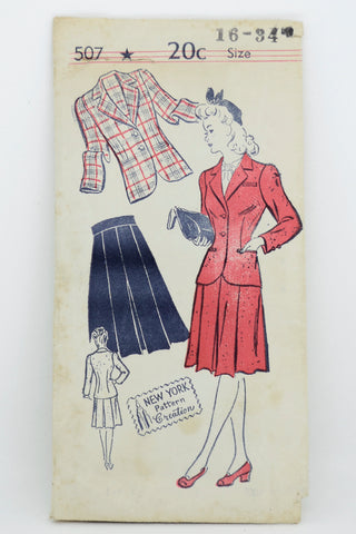 40s New York 507 Vintage Sewing Pattern for Skirt & Jacket Suit