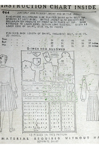 New York 944 vintage sewing pattern 1940s Jacket & Skirt