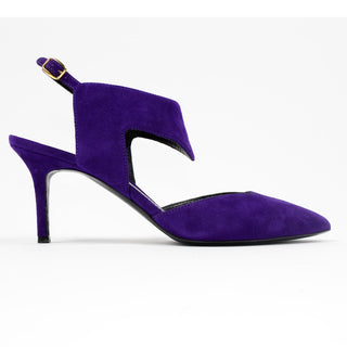 Nicholas Kirkwood Shoes Purple Suede Pointed Toe Slingback Heels size 37 with original box and dustbag