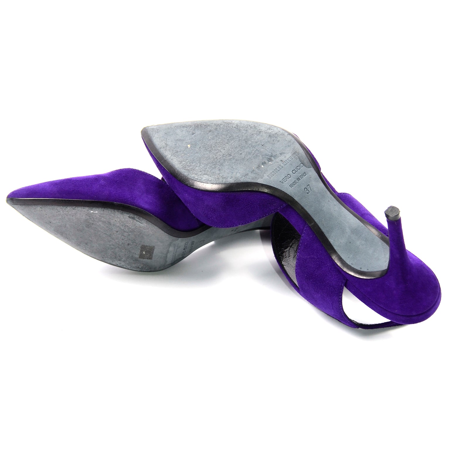 Nicholas Kirkwood Purple Suede Pointed Toe Slingback Shoes with Heels