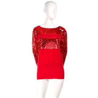 Nina Ricci Vintage Red Silk Sequin Designer Evening Top