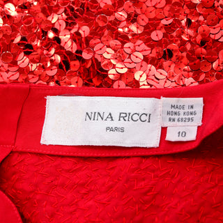 1980s Nina Ricci Vintage Red Silk Sequin Designer Evening Top Medium