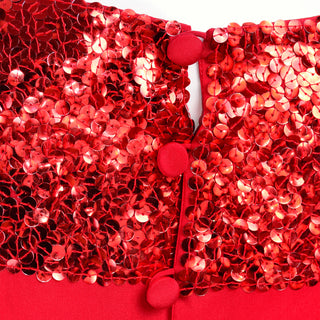 1980s Nina Ricci Vintage Red Silk Sequin Designer Evening Top Blouse Shirt