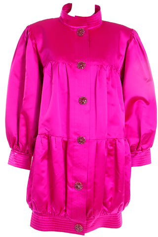 1980s Nina Ricci Hot Pink Satin Oversized Jacket or Evening Dress