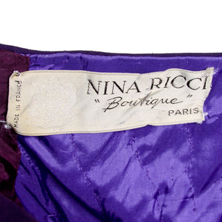 Nina Ricci Boutique Paris vintage label on evening dress