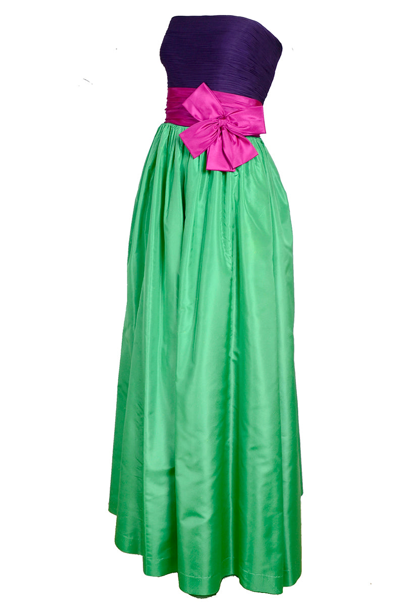 Nina Ricci Colorblock Vintage Evening Dress Green, Purple & Pink 6/8 Modig Nina Ricci Colorblock Vintage Evening Dress Green, Purple & Pink 6/8 Modig